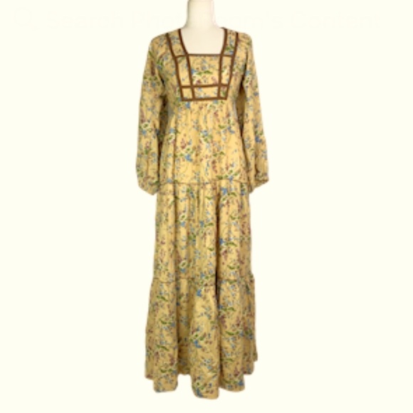 1970's Jody T Vintage Maxi Dress 7 Cottagecore Prairie Hippie Granny - Picture 1 of 12